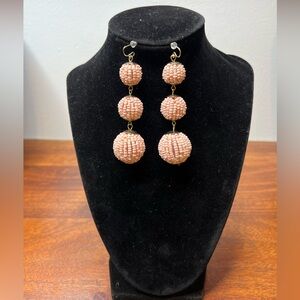 Blush Pink Beaded Drop Earrings | Handmade Style | Gold Tone | Statement Dangle